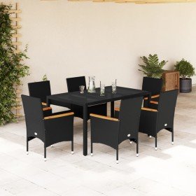 Set comedor jardín 7 pzas cojines ratán sintético vidrio negro en Conjuntos de jardín | Comprar online en Foru.es