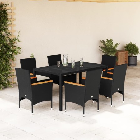 Set comedor jardín 7 pzas cojines ratán sintético vidrio negro en Conjuntos de jardín | Comprar online en Foru.es