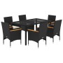 Set comedor jardín 7 pzas cojines ratán sintético vidrio negro en Conjuntos de jardín | Comprar online en Foru.es