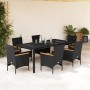 Set comedor jardín 7 pzas cojines ratán sintético vidrio negro en Conjuntos de jardín | Comprar online en Foru.es