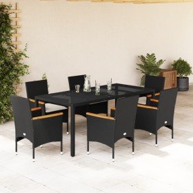 Set comedor jardín 7 pzas cojines ratán sintético vidrio negro en Conjuntos de jardín | Comprar online en Foru.es