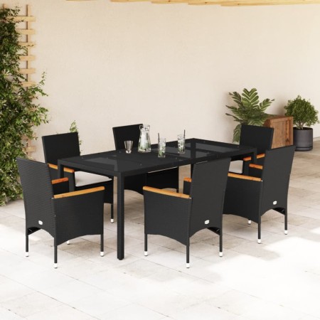 Set comedor jardín 7 pzas cojines ratán sintético vidrio negro en Conjuntos de jardín | Comprar online en Foru.es