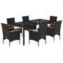 Set comedor jardín 7 pzas cojines ratán sintético vidrio negro en Conjuntos de jardín | Comprar online en Foru.es