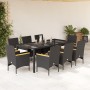 Set comedor jardín 9 pzas cojines ratán sintético vidrio negro en Conjuntos de jardín | Comprar online en Foru.es