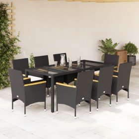 Set comedor jardín 9 pzas cojines ratán sintético vidrio negro en Conjuntos de jardín | Comprar online en Foru.es