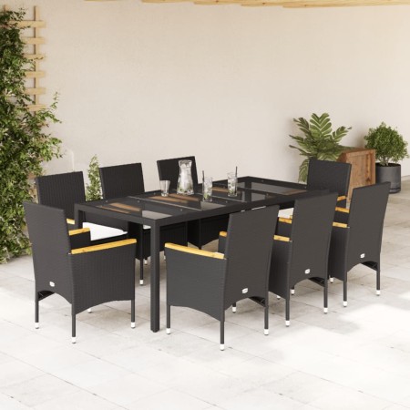 Set comedor jardín 9 pzas cojines ratán sintético vidrio negro en Conjuntos de jardín | Comprar online en Foru.es