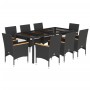 Set comedor jardín 9 pzas cojines ratán sintético vidrio negro en Conjuntos de jardín | Comprar online en Foru.es