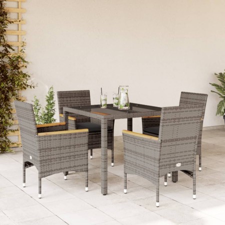 Set comedor jardín 5 pzas y cojines ratán sintético vidrio gris en Conjuntos de jardín | Comprar online en Foru.es