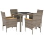 Set comedor jardín 5 pzas y cojines ratán sintético vidrio gris en Conjuntos de jardín | Comprar online en Foru.es