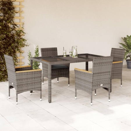 Set comedor jardín 5 pzas y cojines ratán sintético vidrio gris en Conjuntos de jardín | Comprar online en Foru.es