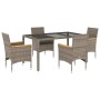 Set comedor jardín 5 pzas y cojines ratán sintético vidrio gris en Conjuntos de jardín | Comprar online en Foru.es