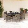 Set comedor jardín 7 pzas y cojines ratán sintético vidrio gris en Conjuntos de jardín | Comprar online en Foru.es