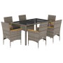 Set comedor jardín 7 pzas y cojines ratán sintético vidrio gris en Conjuntos de jardín | Comprar online en Foru.es