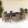 Set comedor jardín 7 pzas y cojines ratán sintético vidrio gris en Conjuntos de jardín | Comprar online en Foru.es
