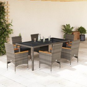 Set comedor jardín 7 pzas y cojines ratán sintético vidrio gris en Conjuntos de jardín | Comprar online en Foru.es