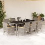 Set comedor jardín 9 pzas y cojines ratán sintético vidrio gris en Conjuntos de jardín | Comprar online en Foru.es