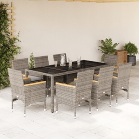 Set comedor jardín 9 pzas y cojines ratán sintético vidrio gris en Conjuntos de jardín | Comprar online en Foru.es