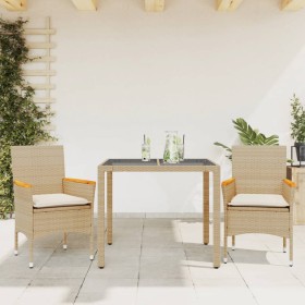 Set comedor jardín 3 pzas cojines ratán sintético vidrio beige en Conjuntos de jardín | Comprar online en Foru.es