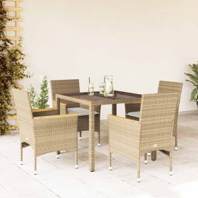 Set comedor jardín 5 pzas cojines ratán sintético vidrio beige en Conjuntos de jardín | Comprar online en Foru.es