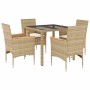 Set comedor jardín 5 pzas cojines ratán sintético vidrio beige en Conjuntos de jardín | Comprar online en Foru.es