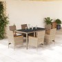 Set comedor jardín 7 pzas cojines ratán sintético vidrio beige en Conjuntos de jardín | Comprar online en Foru.es