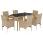 Set comedor jardín 7 pzas cojines ratán sintético vidrio beige en Conjuntos de jardín | Comprar online en Foru.es