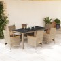 Set comedor jardín 7 pzas cojines ratán sintético vidrio beige en Conjuntos de jardín | Comprar online en Foru.es