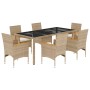 Set comedor jardín 7 pzas cojines ratán sintético vidrio beige en Conjuntos de jardín | Comprar online en Foru.es