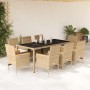 Set comedor jardín 9 pzas cojines ratán sintético vidrio beige en Conjuntos de jardín | Comprar online en Foru.es