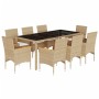 Set comedor jardín 9 pzas cojines ratán sintético vidrio beige en Conjuntos de jardín | Comprar online en Foru.es