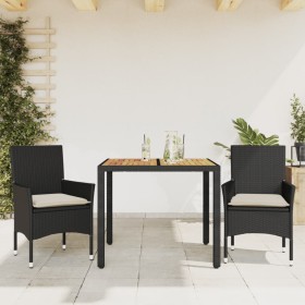 Set de comedor jardín 3 pzas con cojines ratán PE acacia negro en Conjuntos de jardín | Comprar online en Foru.es