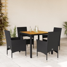 Set de comedor jardín 5 pzas con cojines ratán PE acacia negro en Conjuntos de jardín | Comprar online en Foru.es