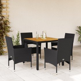 Set de comedor jardín 5 pzas con cojines ratán PE acacia negro en Conjuntos de jardín | Comprar online en Foru.es