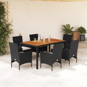Set de comedor jardín 7 pzas con cojines ratán PE acacia negro en Conjuntos de jardín | Comprar online en Foru.es