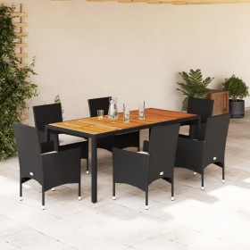 Set de comedor jardín 7 pzas con cojines ratán PE acacia negro en Conjuntos de jardín | Comprar online en Foru.es