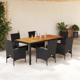 Set de comedor jardín 7 pzas con cojines ratán PE acacia negro en Conjuntos de jardín | Comprar online en Foru.es