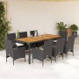 Set de comedor jardín 9 pzas con cojines ratán PE acacia negro en Conjuntos de jardín | Comprar online en Foru.es