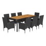 Set de comedor jardín 9 pzas con cojines ratán PE acacia negro en Conjuntos de jardín | Comprar online en Foru.es