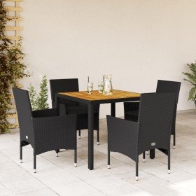 Set de comedor jardín 5 pzas con cojines ratán PE acacia negro en Conjuntos de jardín | Comprar online en Foru.es