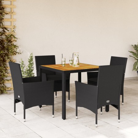 Set de comedor jardín 5 pzas con cojines ratán PE acacia negro en Conjuntos de jardín | Comprar online en Foru.es