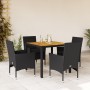 Set de comedor jardín 5 pzas con cojines ratán PE acacia negro en Conjuntos de jardín | Comprar online en Foru.es
