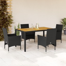 Set de comedor jardín 5 pzas con cojines ratán PE acacia negro en Conjuntos de jardín | Comprar online en Foru.es