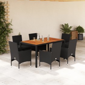 Set de comedor jardín 7 pzas con cojines ratán PE acacia negro en Conjuntos de jardín | Comprar online en Foru.es