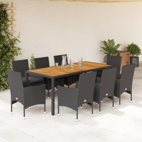 Set de comedor jardín 9 pzas con cojines ratán PE acacia negro en Conjuntos de jardín | Comprar online en Foru.es