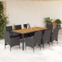 Set de comedor jardín 9 pzas con cojines ratán PE acacia negro en Conjuntos de jardín | Comprar online en Foru.es