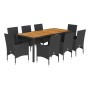 Set de comedor jardín 9 pzas con cojines ratán PE acacia negro en Conjuntos de jardín | Comprar online en Foru.es