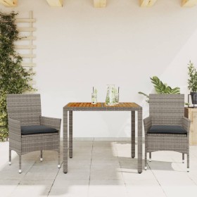 Set de comedor jardín 3 pzas con cojines ratán PE acacia gris en Conjuntos de jardín | Comprar online en Foru.es