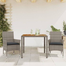 Set de comedor jardín 3 pzas con cojines ratán PE acacia gris en Conjuntos de jardín | Comprar online en Foru.es
