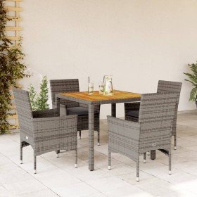 Set de comedor jardín 5 pzas con cojines ratán PE acacia gris en Conjuntos de jardín | Comprar online en Foru.es