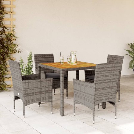 Set de comedor jardín 5 pzas con cojines ratán PE acacia gris en Conjuntos de jardín | Comprar online en Foru.es